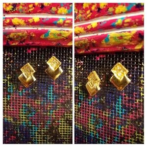 Pair small square gold tone earrings
